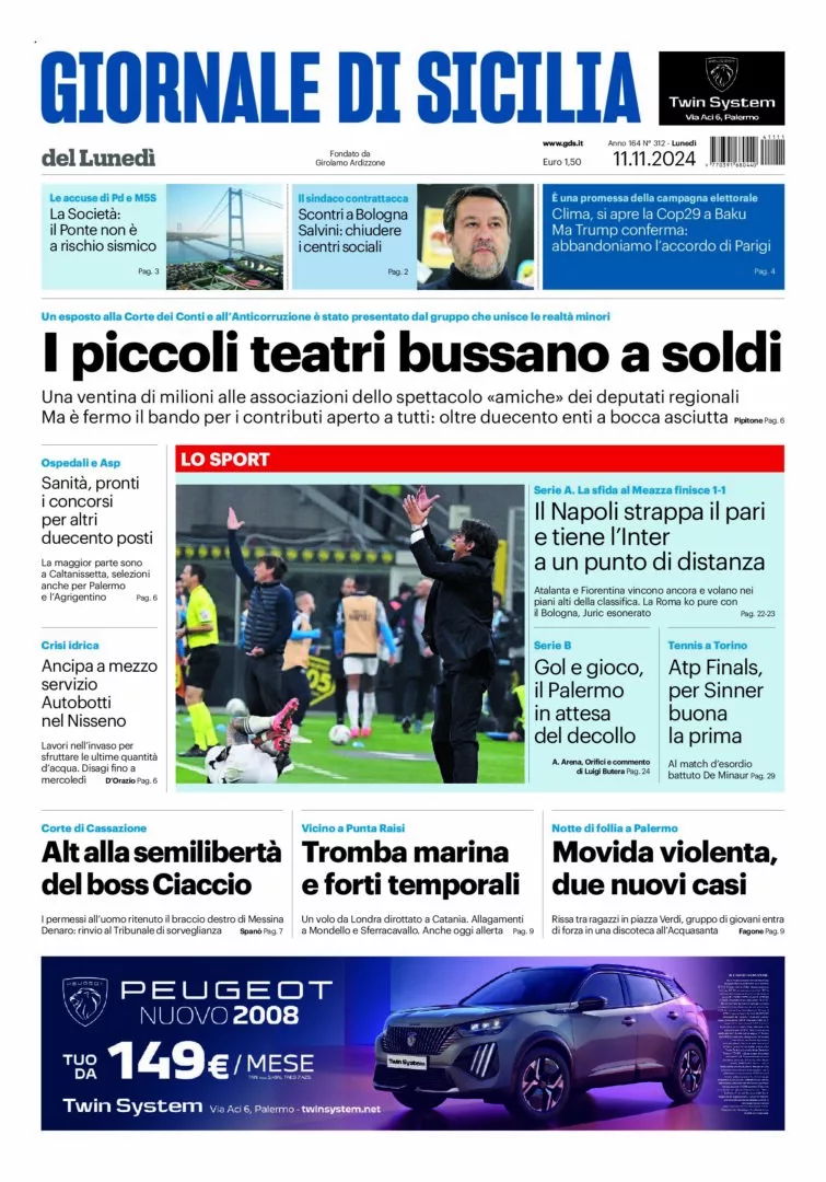 Prima-pagina-Giornale-di-Sicilia-edizione-di-oggi-11-11-2024