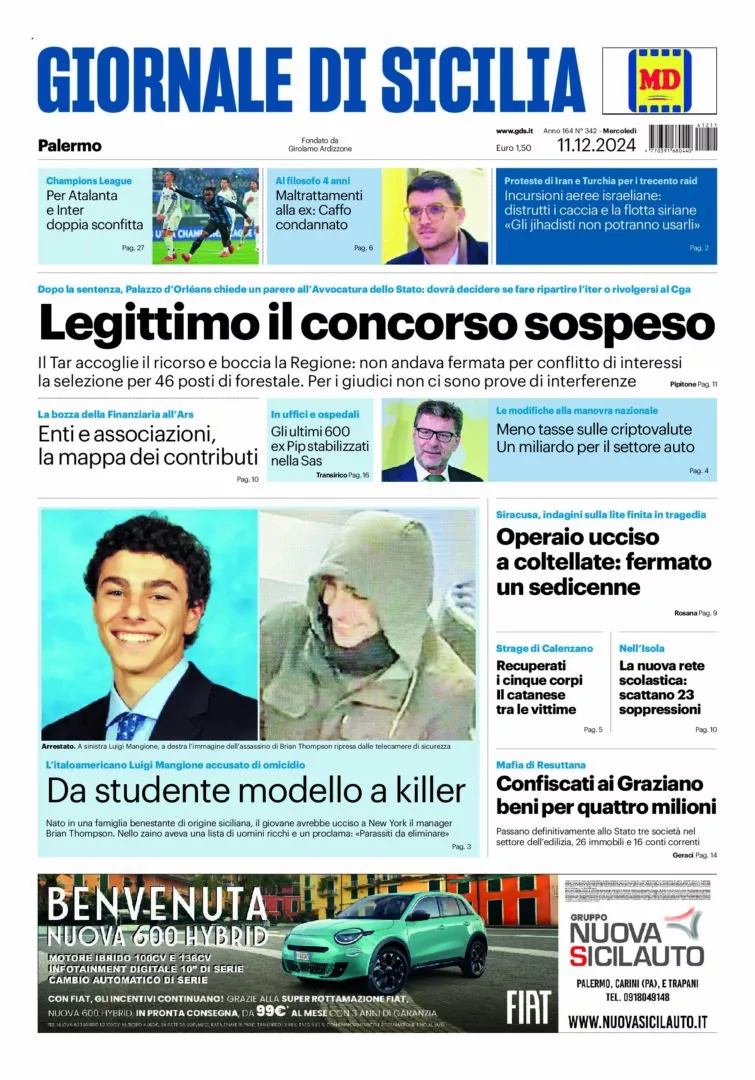 Prima-pagina-Giornale-di-Sicilia-edizione-di-oggi-11-12-2024