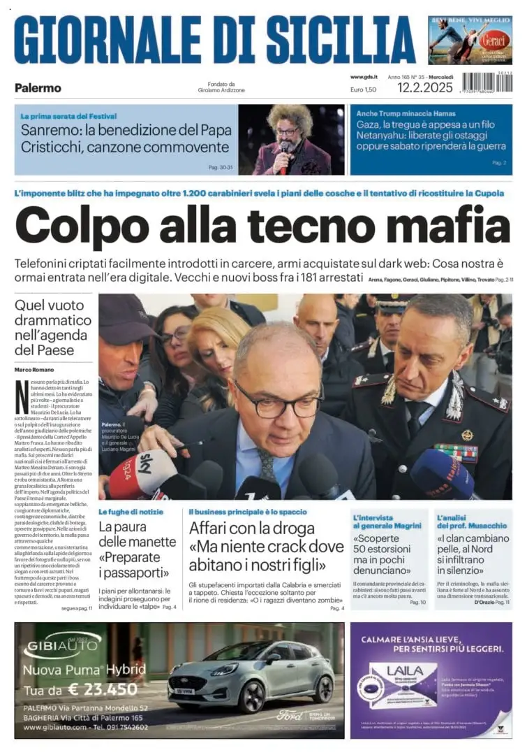 Prima-pagina-Giornale-di-Sicilia-edizione-di-oggi-12-02-2025