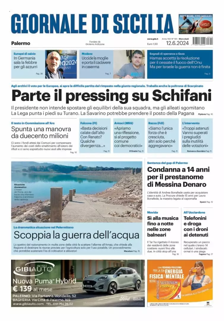 Prima-pagina-Giornale-di-Sicilia-edizione-di-oggi-12-06-2024