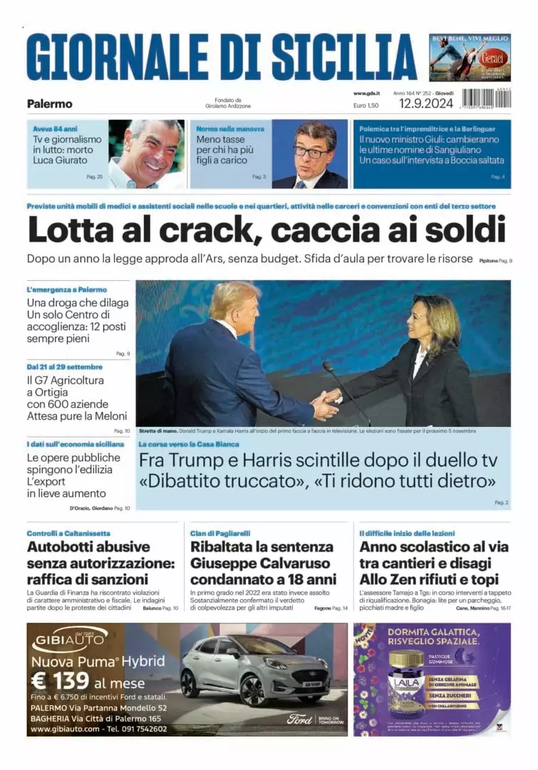 Prima-pagina-Giornale-di-Sicilia-edizione-di-oggi-12-09-2024