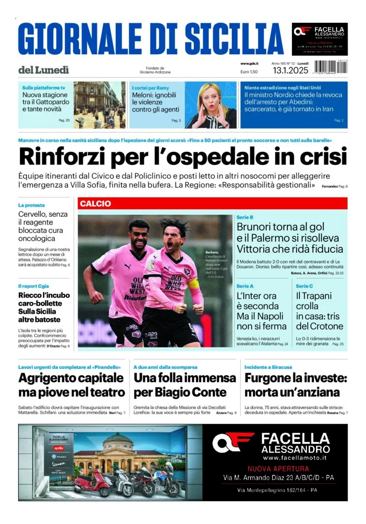 Prima-pagina-Giornale-di-Sicilia-edizione-di-oggi-13-01-2025