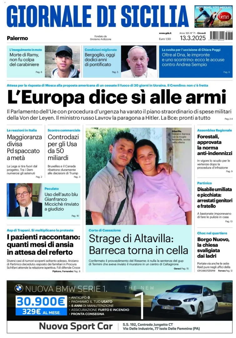 Prima-pagina-Giornale-di-Sicilia-edizione-di-oggi-13-03-2025