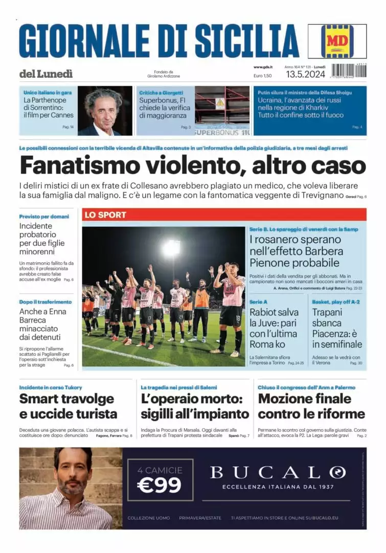 Prima-pagina-Giornale-di-Sicilia-edizione-di-oggi-13-05-2024