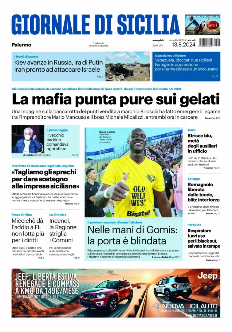 Prima-pagina-Giornale-di-Sicilia-edizione-di-oggi-13-08-2024