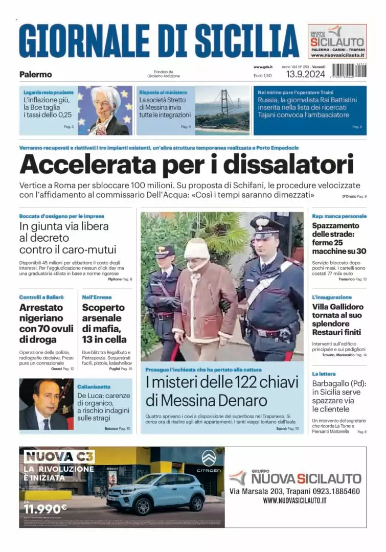 Prima-pagina-Giornale-di-Sicilia-edizione-di-oggi-13-09-2024