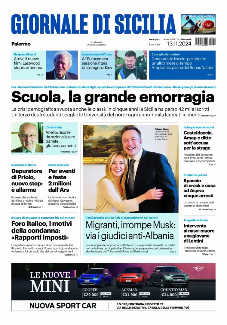 Prima-pagina-Giornale-di-Sicilia-edizione-di-oggi-13-11-2024