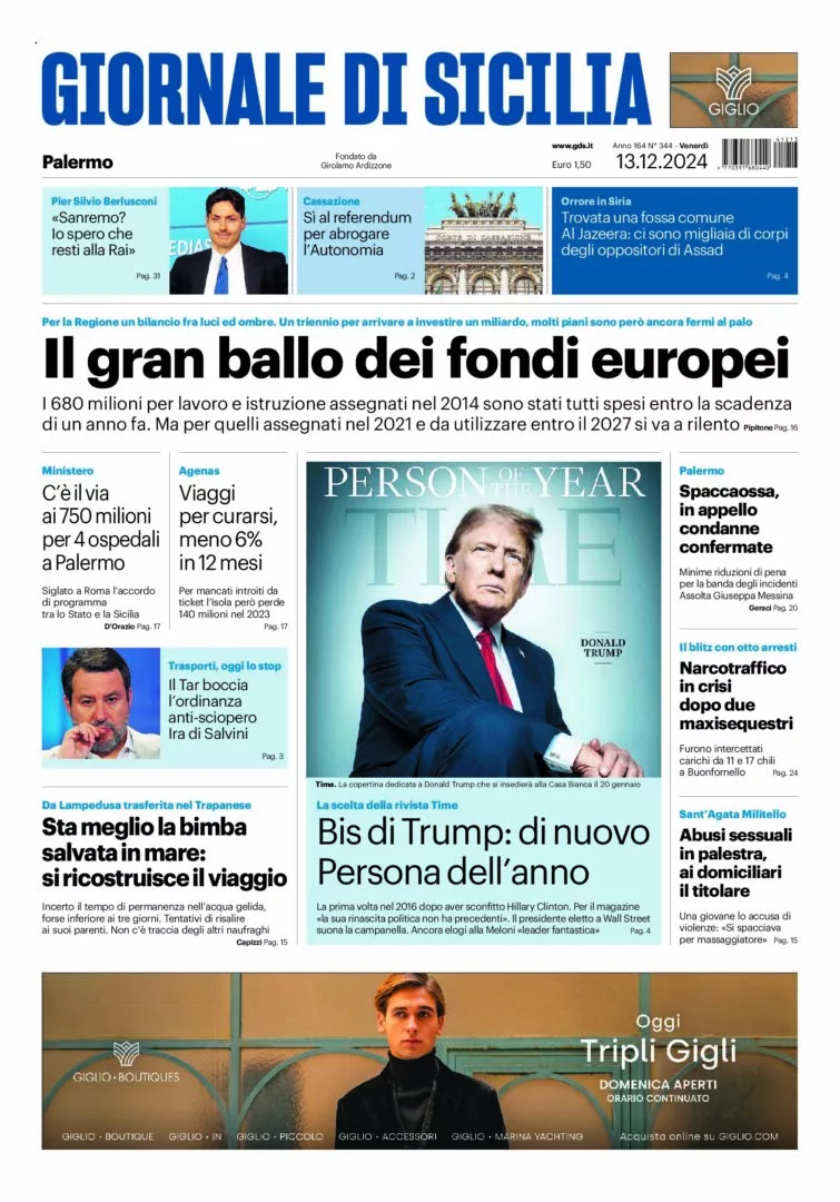 Prima-pagina-Giornale-di-Sicilia-edizione-di-oggi-13-12-2024