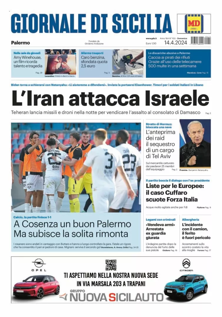 Prima-pagina-Giornale-di-Sicilia-edizione-di-oggi-14-04-2024