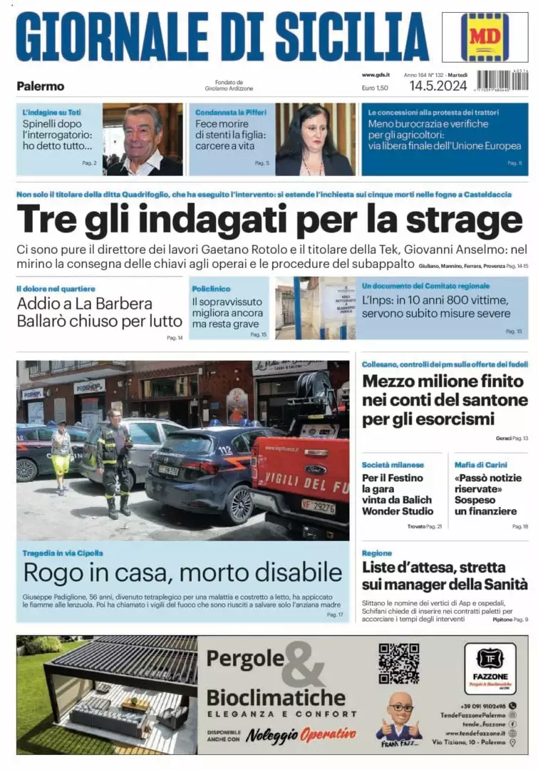 Prima-pagina-Giornale-di-Sicilia-edizione-di-oggi-14-05-2024