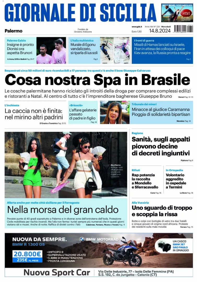 Prima-pagina-Giornale-di-Sicilia-edizione-di-oggi-14-08-2024