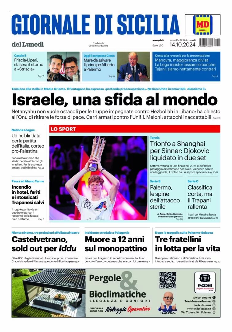 Prima-pagina-Giornale-di-Sicilia-edizione-di-oggi-14-10-2024