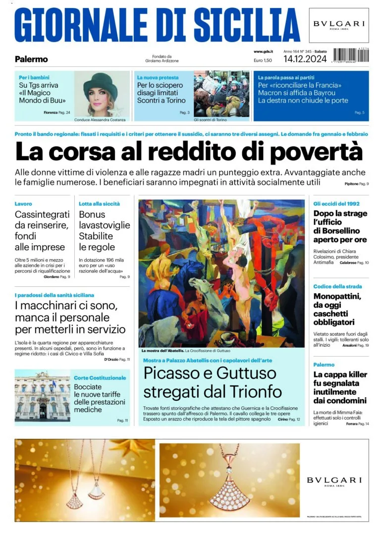 Prima-pagina-Giornale-di-Sicilia-edizione-di-oggi-14-12-2024