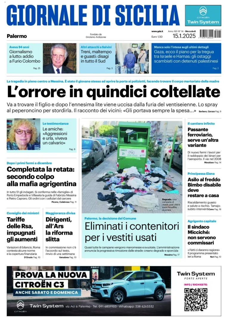 Prima-pagina-Giornale-di-Sicilia-edizione-di-oggi-15-01-2025