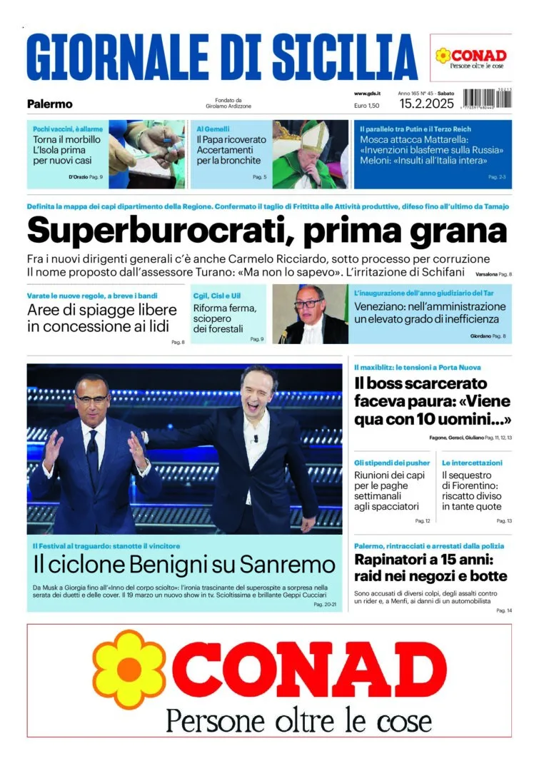 Prima-pagina-Giornale-di-Sicilia-edizione-di-oggi-15-02-2025