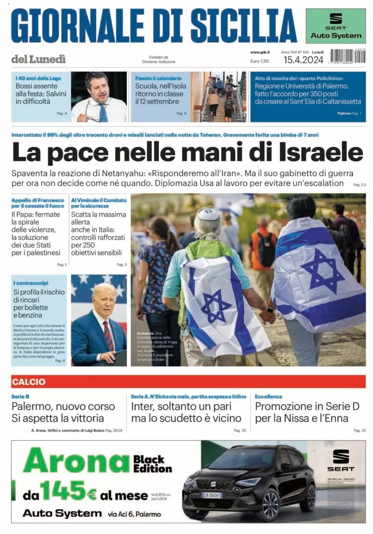 Prima-pagina-Giornale-di-Sicilia-edizione-di-oggi-15-04-2024