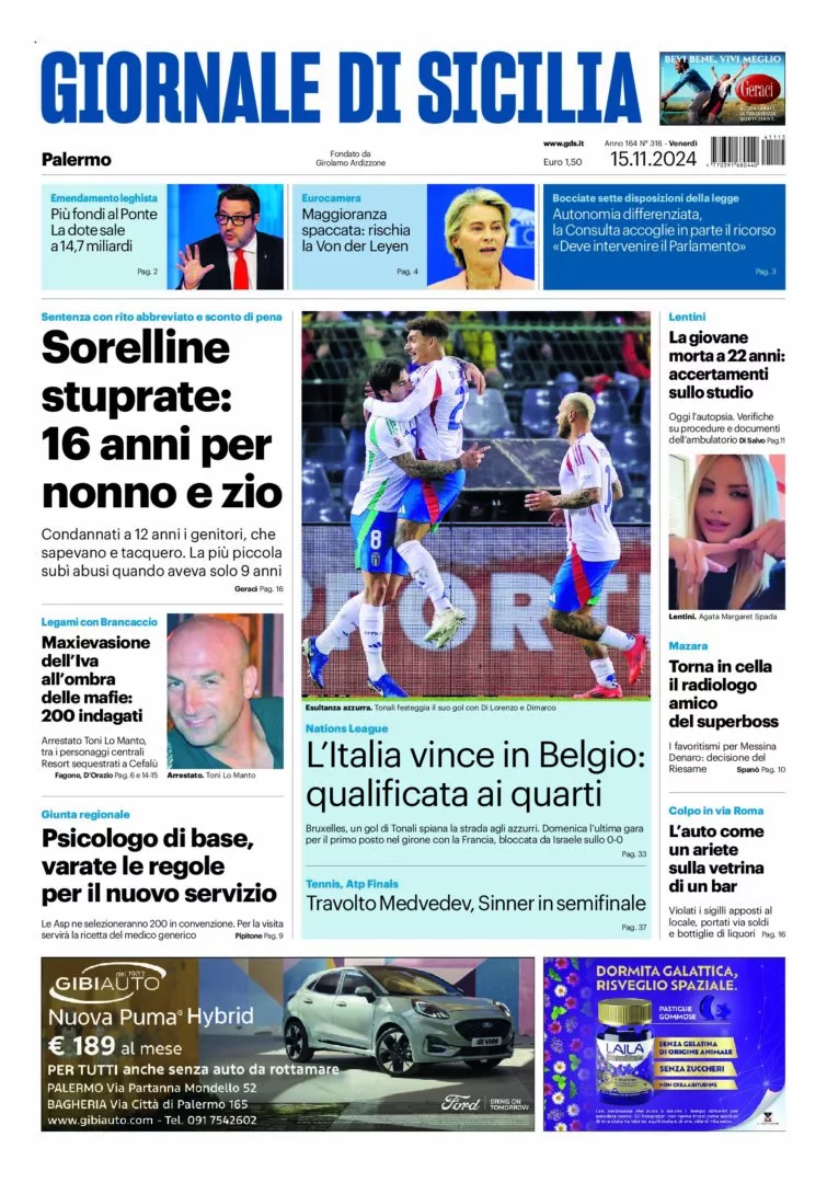 Prima-pagina-Giornale-di-Sicilia-edizione-di-oggi-15-11-2024