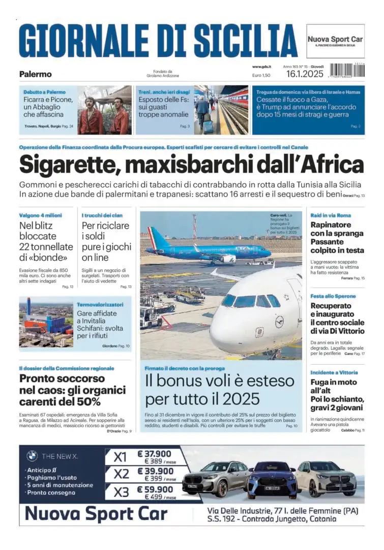 Prima-pagina-Giornale-di-Sicilia-edizione-di-oggi-16-01-2025