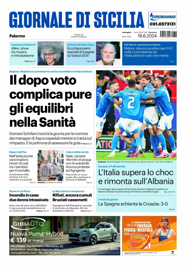 Prima-pagina-Giornale-di-Sicilia-edizione-di-oggi-16-06-2024