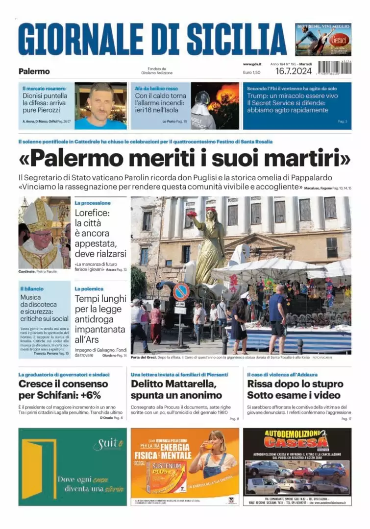 Prima-pagina-Giornale-di-Sicilia-edizione-di-oggi-16-07-2024