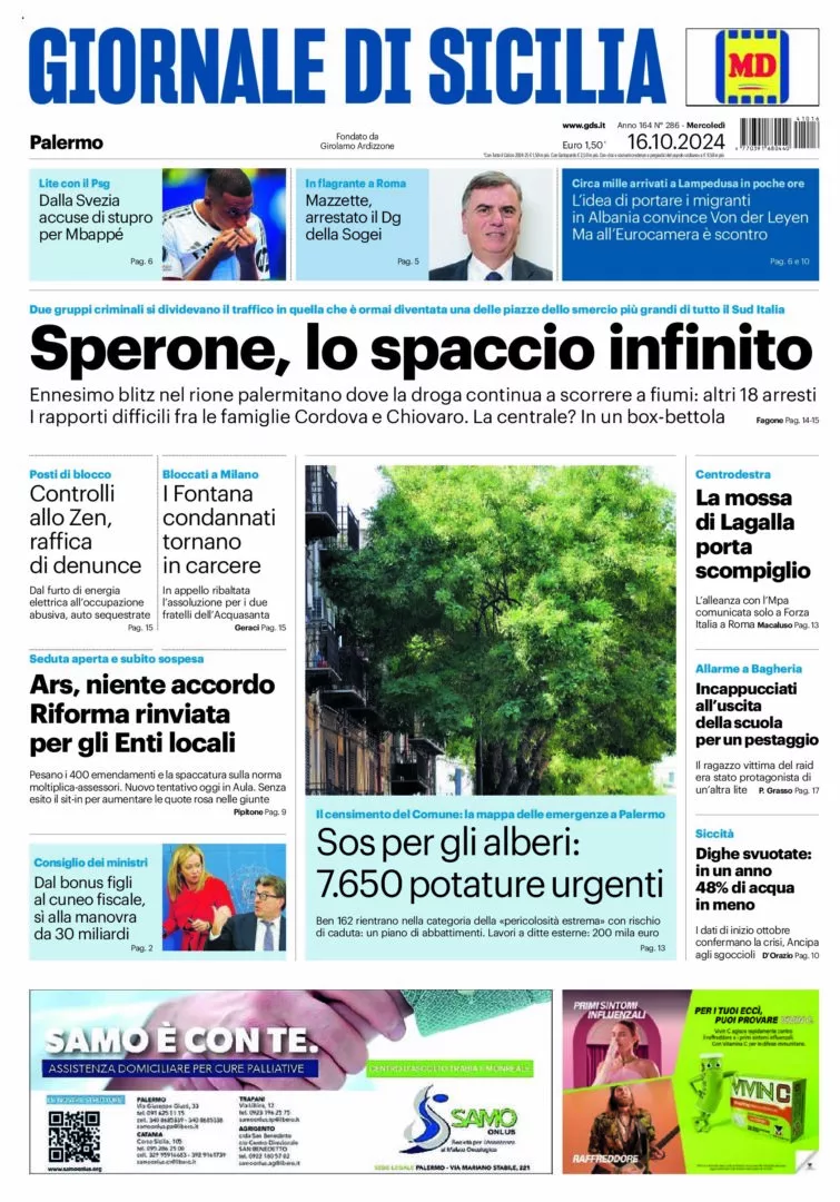 Prima-pagina-Giornale-di-Sicilia-edizione-di-oggi-16-10-2024