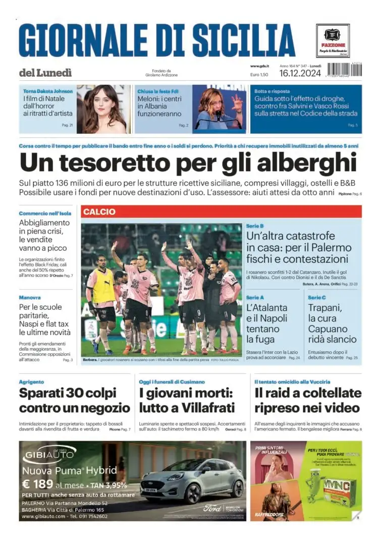 Prima-pagina-Giornale-di-Sicilia-edizione-di-oggi-16-12-2024