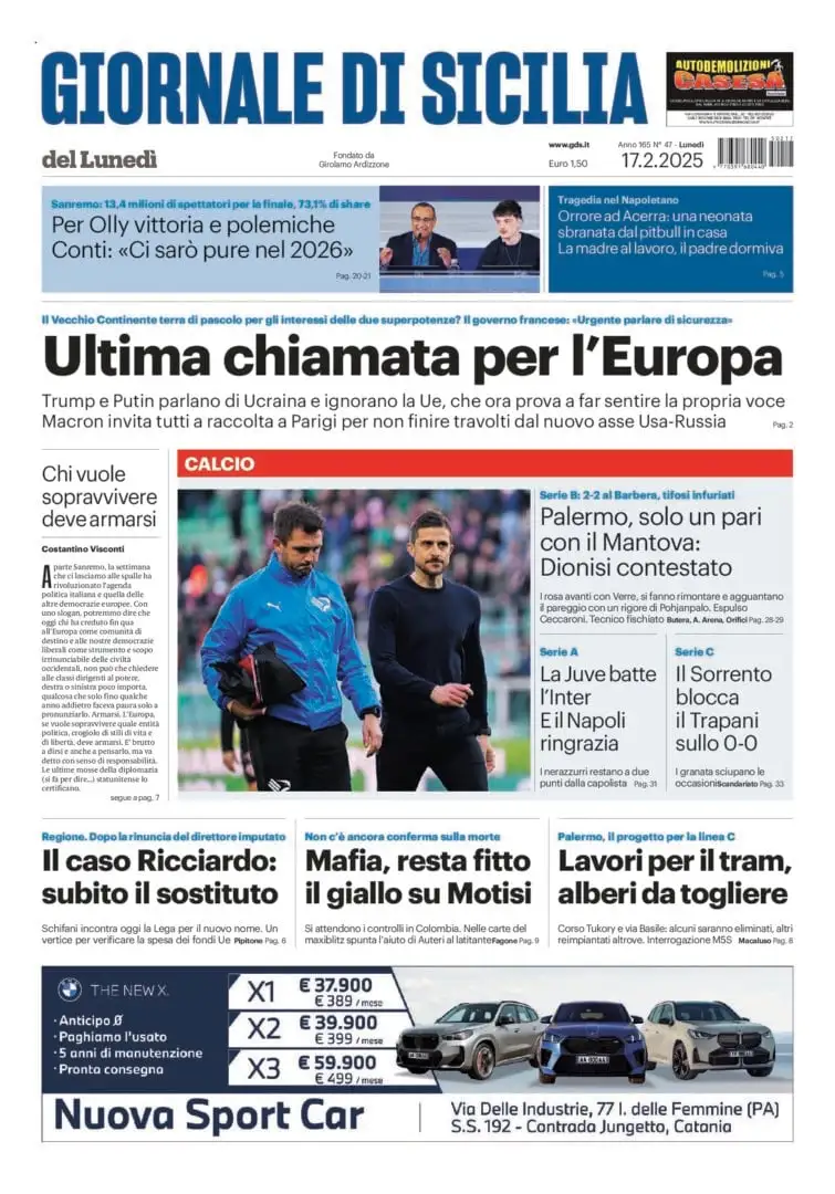 Prima-pagina-Giornale-di-Sicilia-edizione-di-oggi-17-02-2025