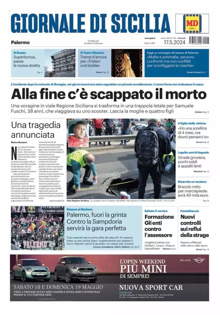 Prima-pagina-Giornale-di-Sicilia-edizione-di-oggi-17-05-2024