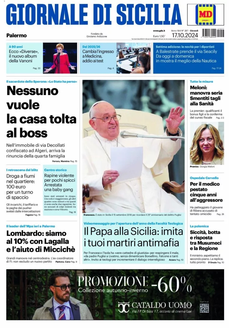 Prima-pagina-Giornale-di-Sicilia-edizione-di-oggi-17-10-2024