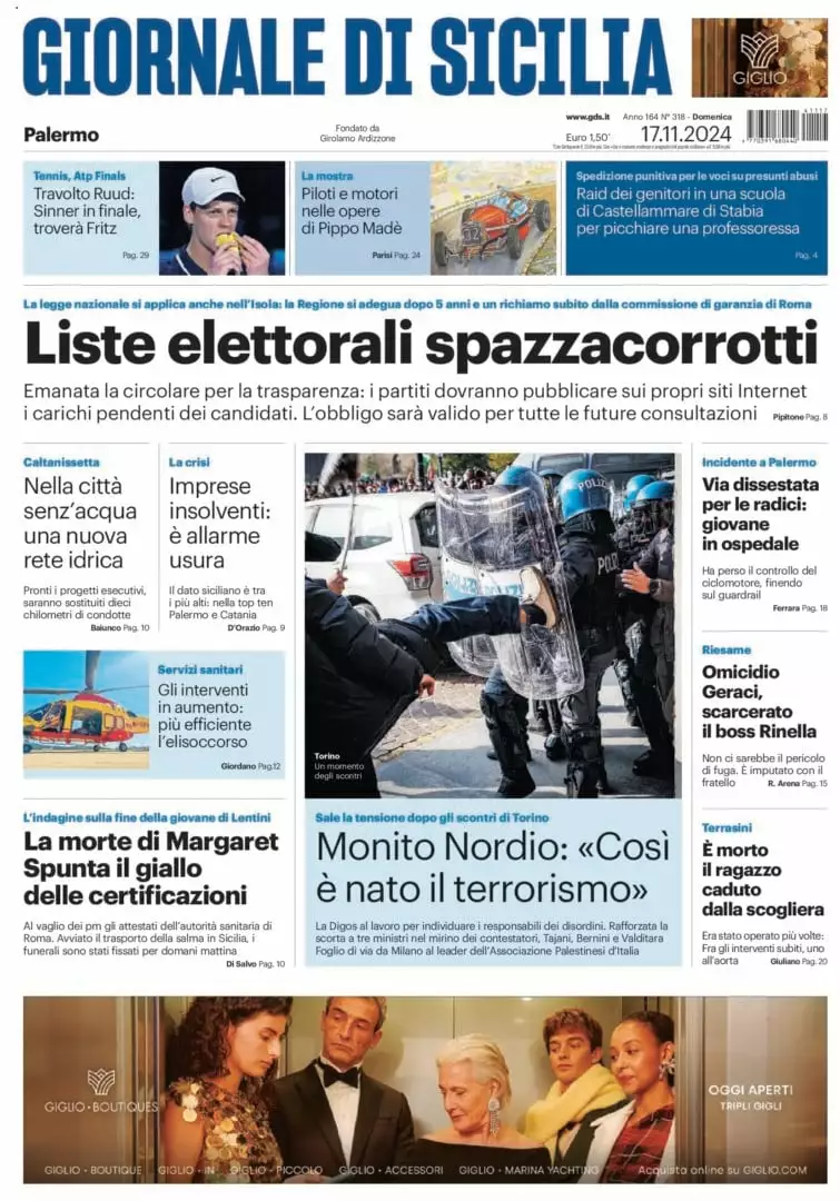 Prima-pagina-Giornale-di-Sicilia-edizione-di-oggi-17-11-2024