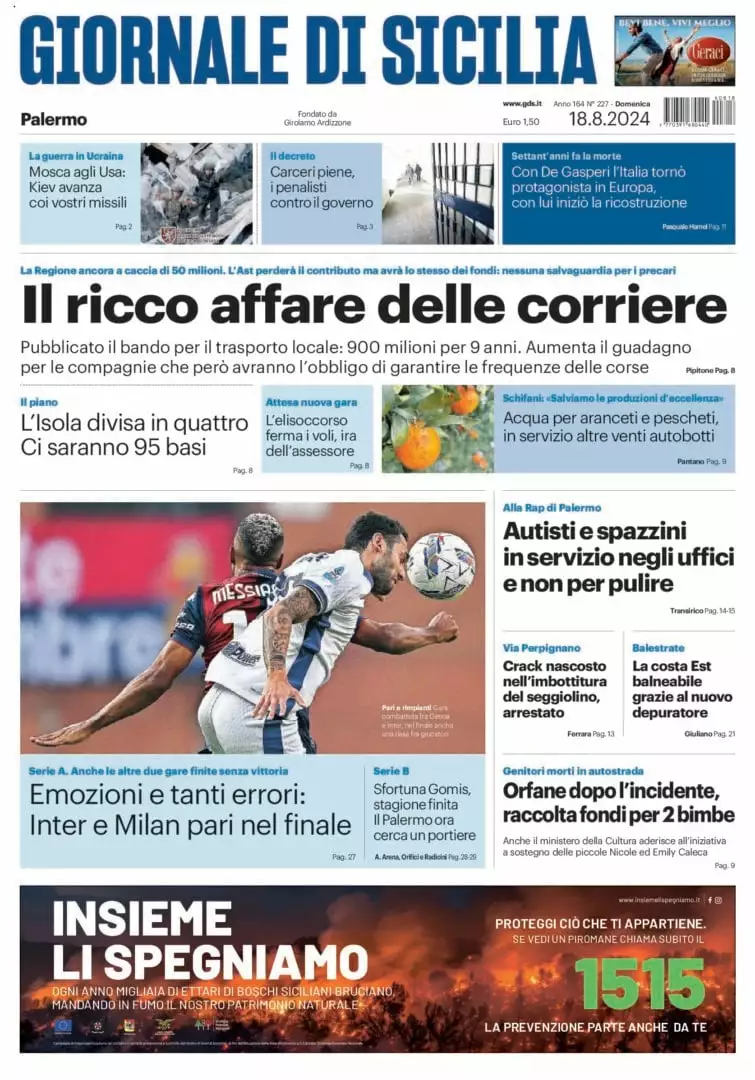 Prima-pagina-Giornale-di-Sicilia-edizione-di-oggi-18-08-2024