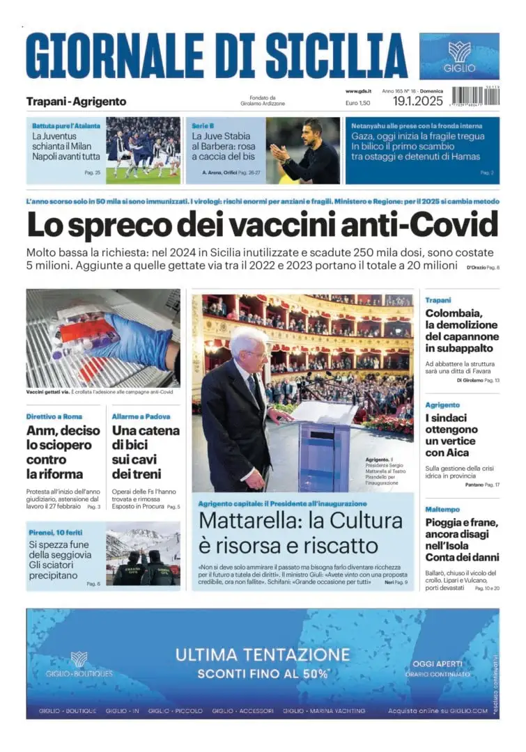 Prima-pagina-Giornale-di-Sicilia-edizione-di-oggi-19-01-2025