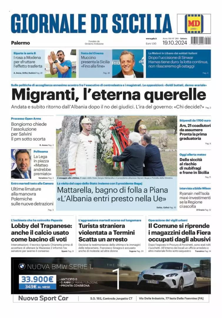 Prima-pagina-Giornale-di-Sicilia-edizione-di-oggi-19-10-2024