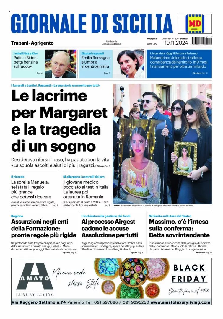 Prima-pagina-Giornale-di-Sicilia-edizione-di-oggi-19-11-2024