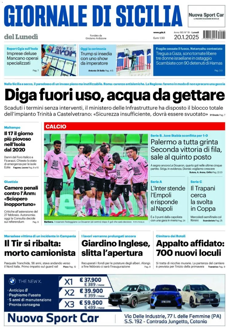 Prima-pagina-Giornale-di-Sicilia-edizione-di-oggi-20-01-2025