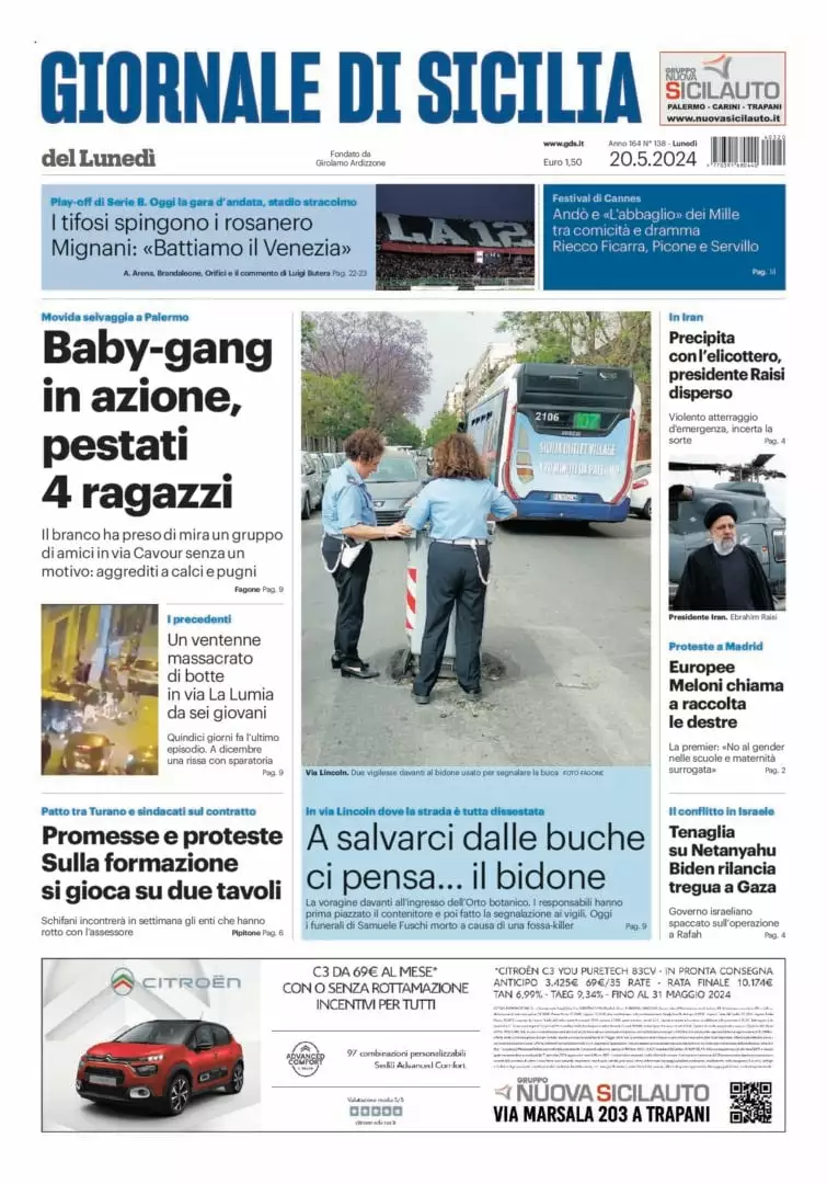 Prima-pagina-Giornale-di-Sicilia-edizione-di-oggi-20-05-2024