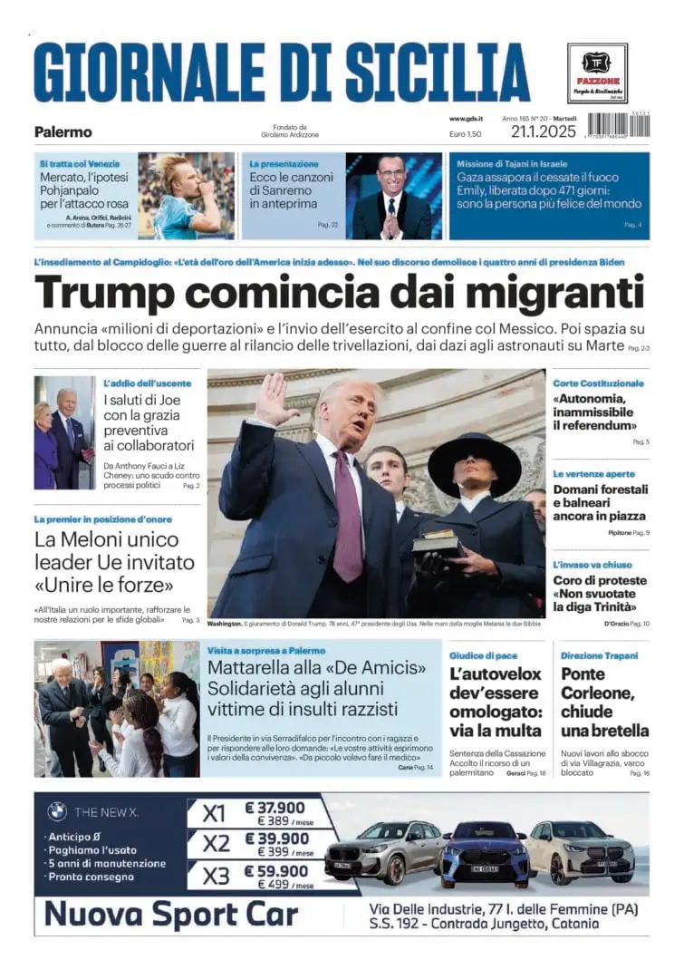 Prima-pagina-Giornale-di-Sicilia-edizione-di-oggi-21-01-2025