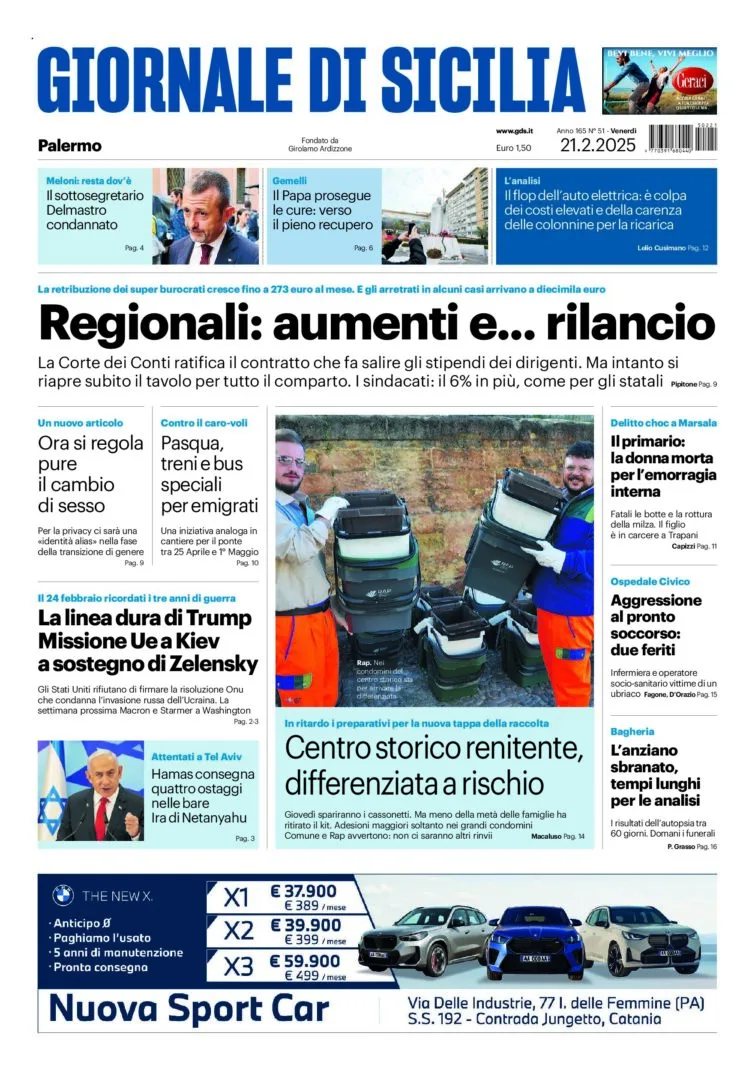 Prima-pagina-Giornale-di-Sicilia-edizione-di-oggi-21-02-2025