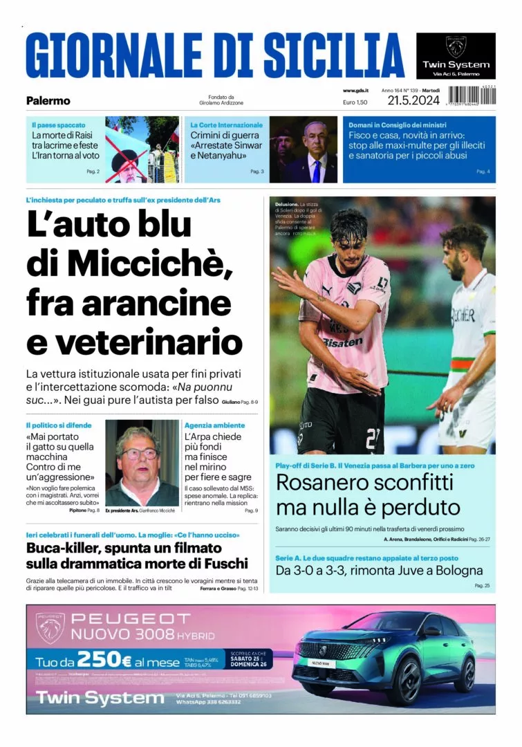 Prima-pagina-Giornale-di-Sicilia-edizione-di-oggi-21-05-2024