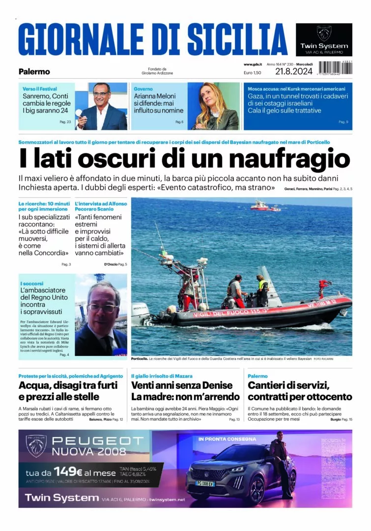 Prima-pagina-Giornale-di-Sicilia-edizione-di-oggi-21-08-2024