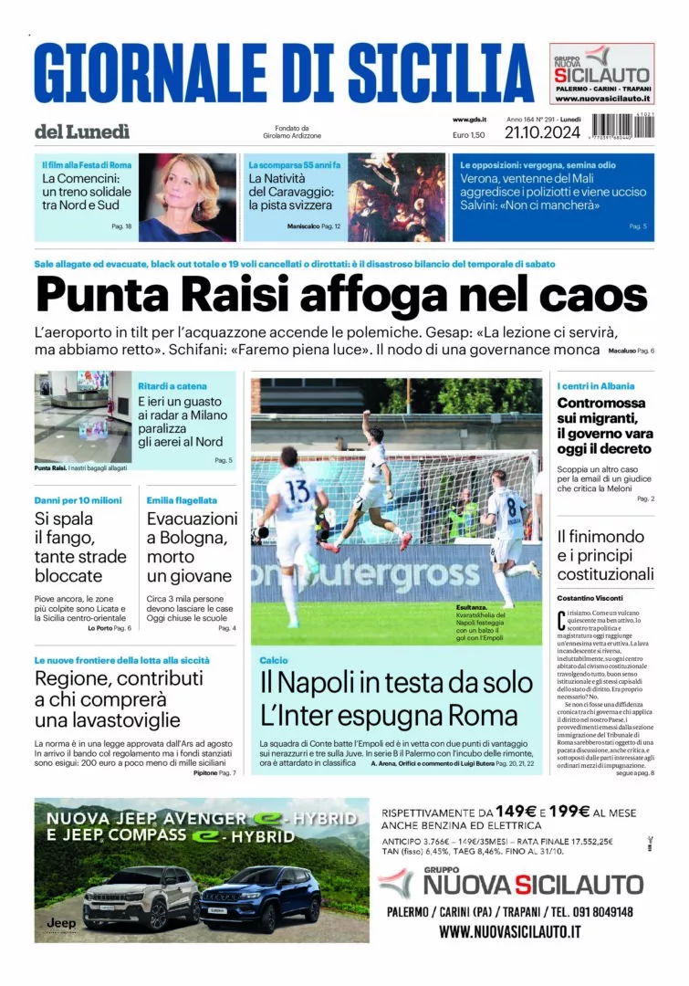 Prima-pagina-Giornale-di-Sicilia-edizione-di-oggi-21-10-2024