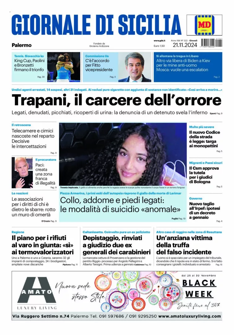 Prima-pagina-Giornale-di-Sicilia-edizione-di-oggi-21-11-2024