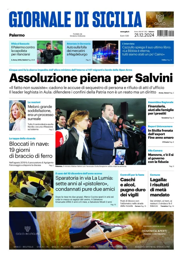 Prima-pagina-Giornale-di-Sicilia-edizione-di-oggi-21-12-2024