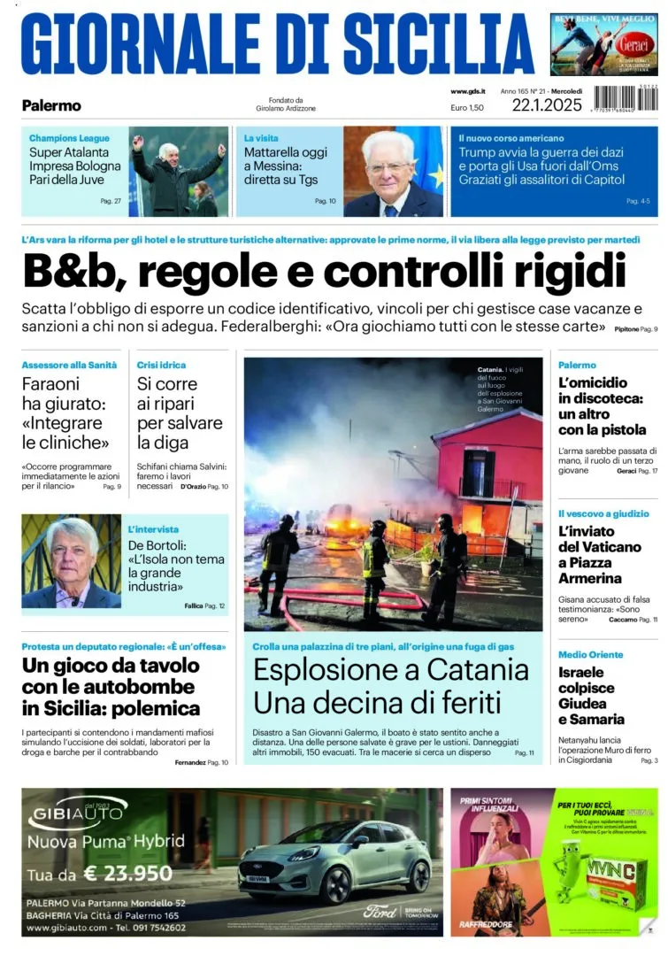 Prima-pagina-Giornale-di-Sicilia-edizione-di-oggi-22-01-2025