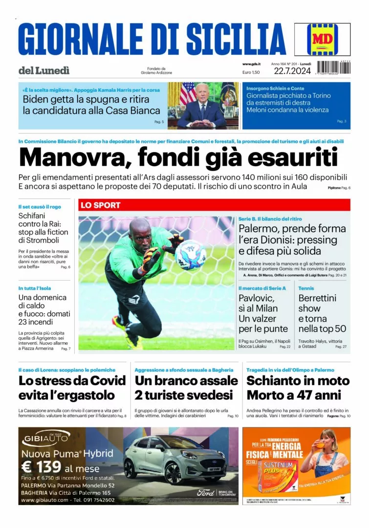 Prima-pagina-Giornale-di-Sicilia-edizione-di-oggi-22-07-2024