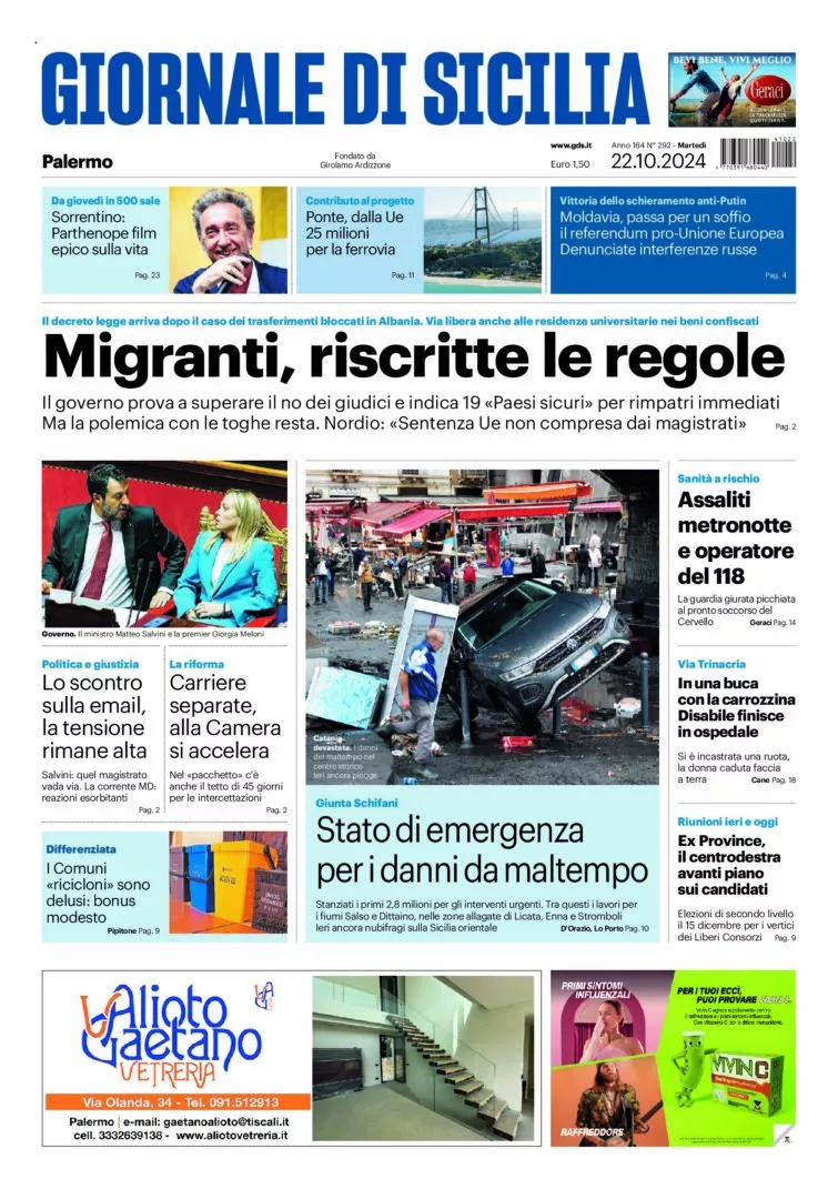 Prima-pagina-Giornale-di-Sicilia-edizione-di-oggi-22-10-2024