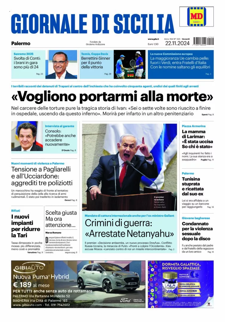 Prima-pagina-Giornale-di-Sicilia-edizione-di-oggi-22-11-2024