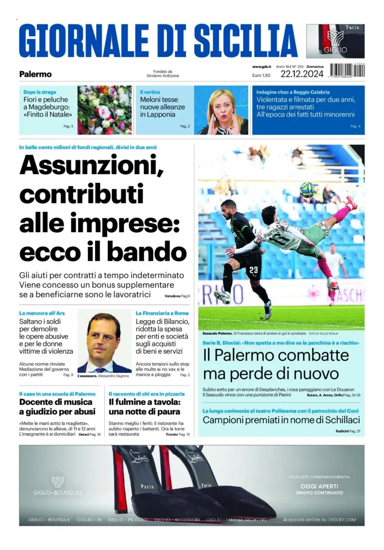 Prima-pagina-Giornale-di-Sicilia-edizione-di-oggi-22-12-2024