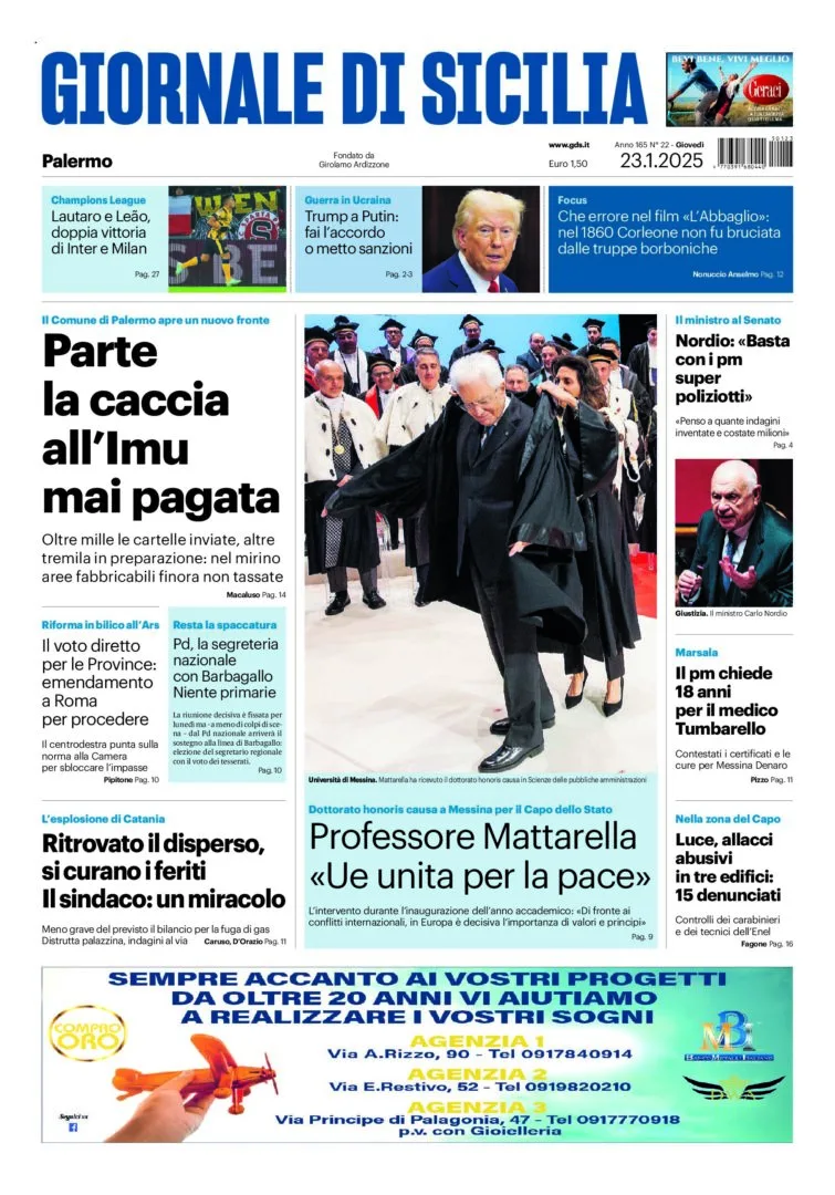 Prima-pagina-Giornale-di-Sicilia-edizione-di-oggi-23-01-2025