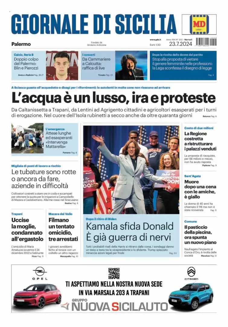 Prima-pagina-Giornale-di-Sicilia-edizione-di-oggi-23-07-2024